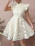 Lace Stand-collar Mini-sleeve Dress For Women by Ricaloux