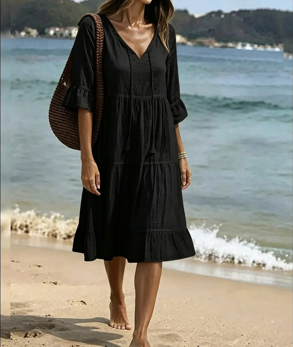 Ruffled Loose-fit Beach Midi Dress by Ricaloux