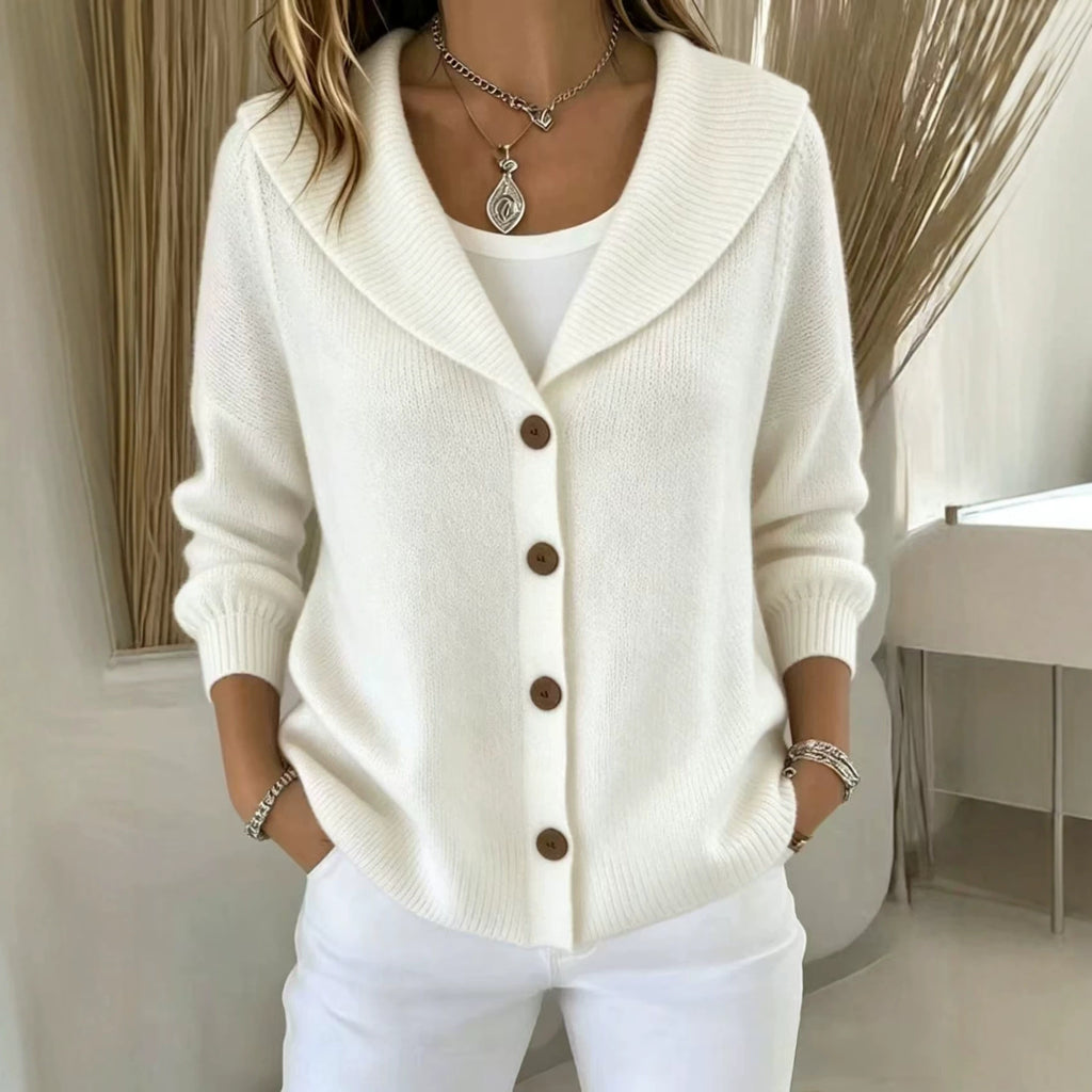Womens Knitted Button-up Polo-neck Sweater by Ricaloux