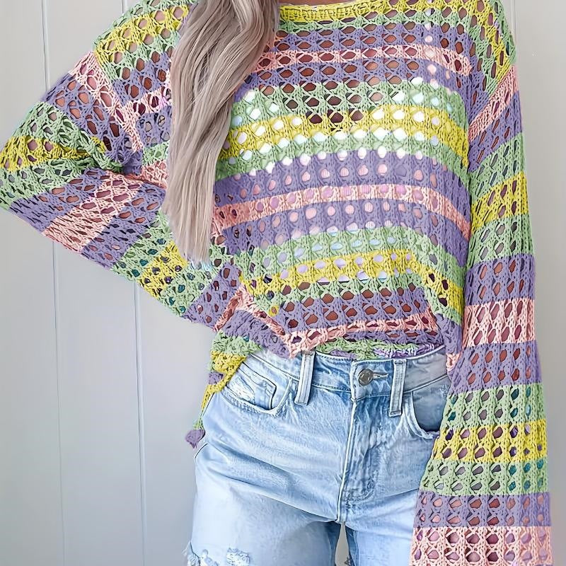 Summer Knit Hollow Out Stripe Top by Ricaloux