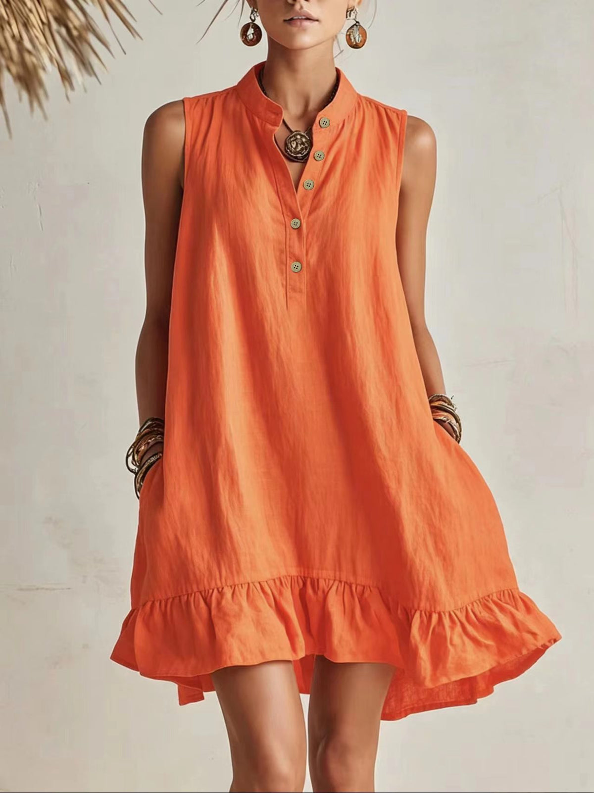 Cotton-linen Loose-fit Fashionable Casual Womens Dress by Ricaloux
