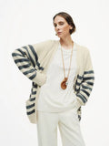Womens Striped Wool Color-Block Knitted Cardigan Coat by Ricaloux