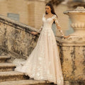 Long Sleeve Wedding Dress Mori Style Bridal Simple Round Neck - RICALOUX