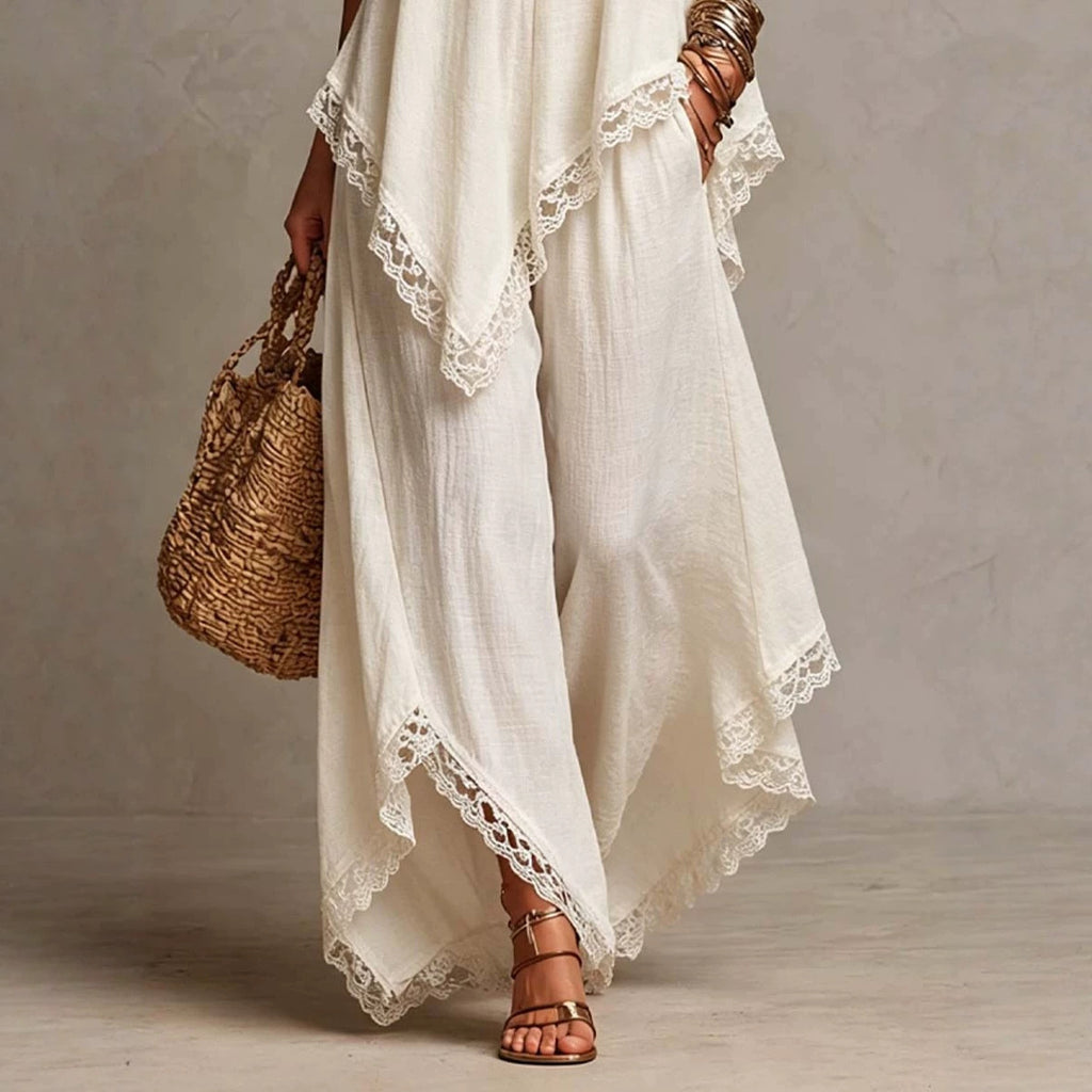 Bohemian-Elegant Resort-Style Chic Strap Wide-Leg Pants Set by Ricaloux