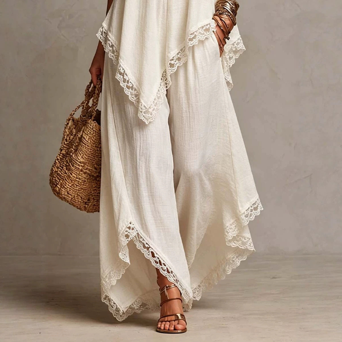 Bohemian-Elegant Resort-Style Chic Strap Wide-Leg Pants Set by Ricaloux