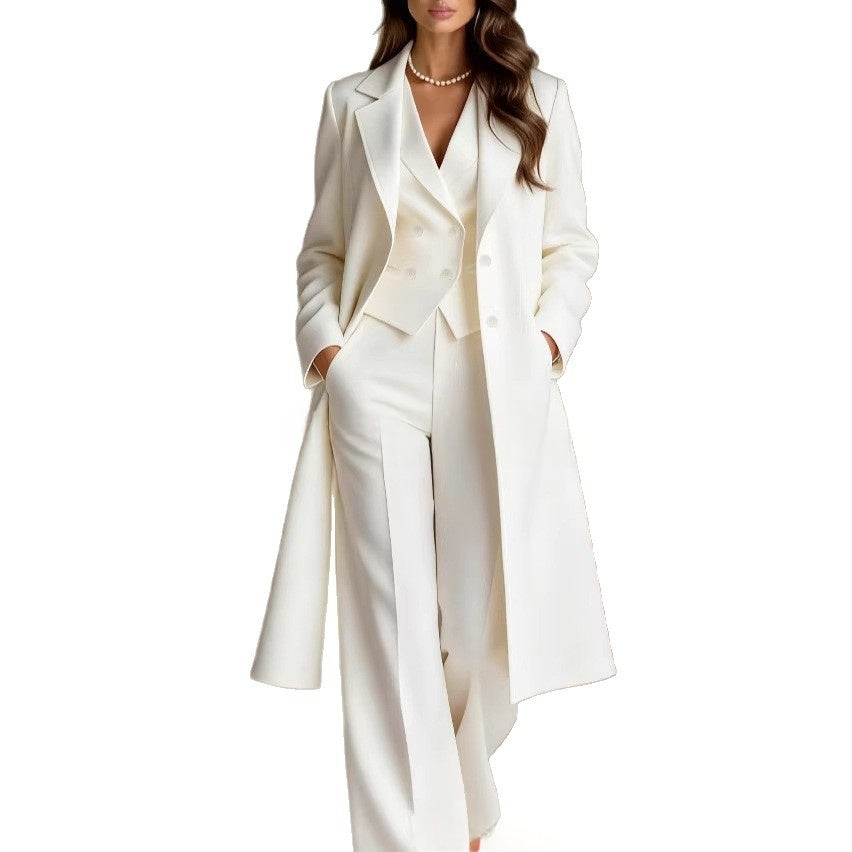 Solid-color Chic And Elegant Trench Coat And Suit Pants Three-piece Set by Ricaloux