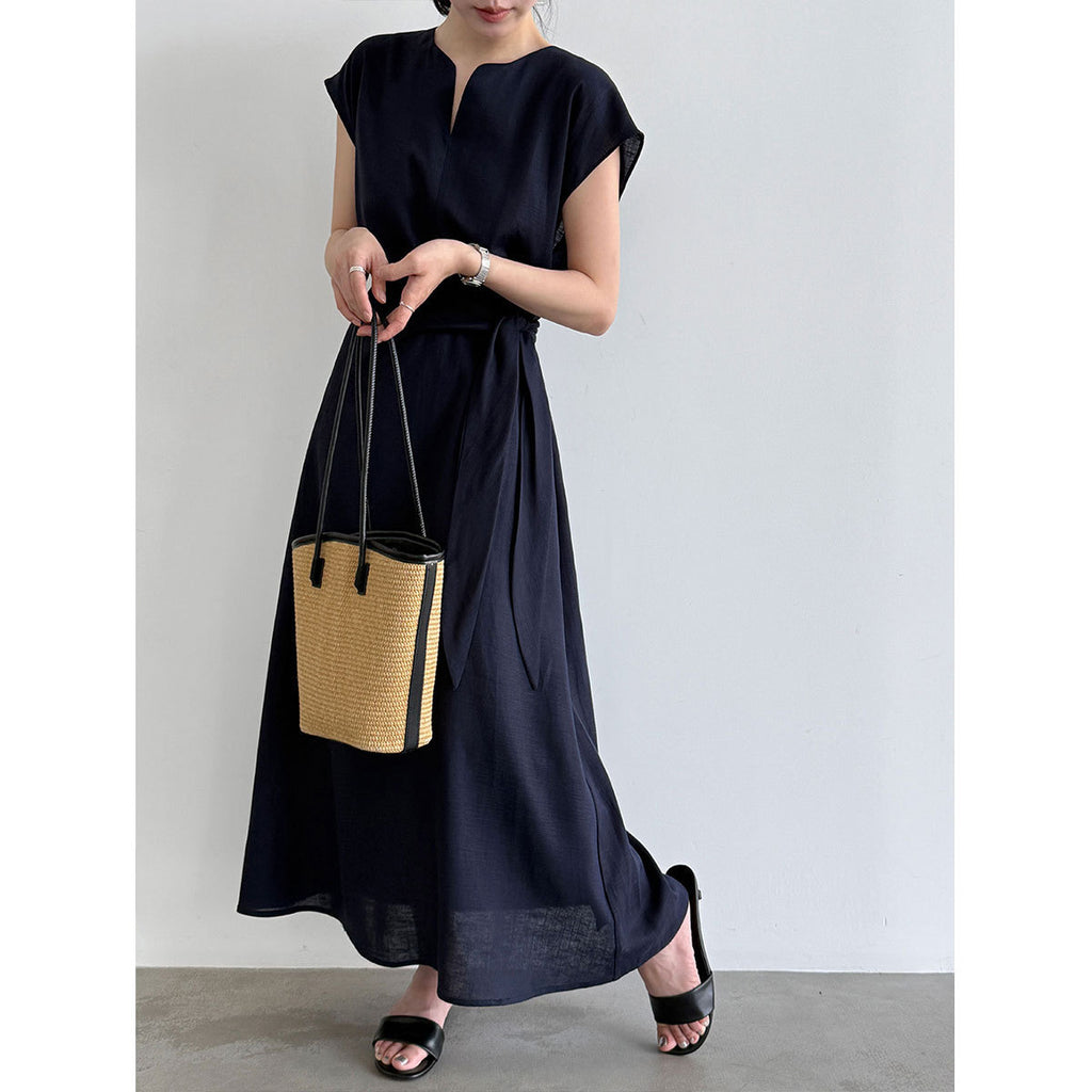 Womens Flax Irregular Strap Cinched Waist Dress – Premium 0 | RICALOUX