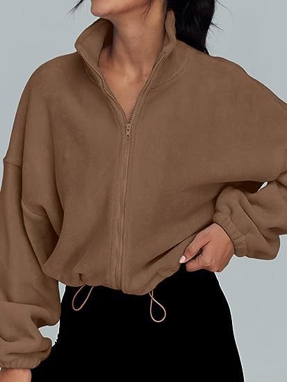 Women's Polar Fleece Sports Velvet Stand Collar Zipper Jacket - RICALOUX