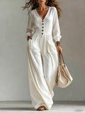 New Autumnwinter Casual Chic Womens V-neck Long-sleeve Jumpsuit With Pockets – Premium 0 | RICALOUX