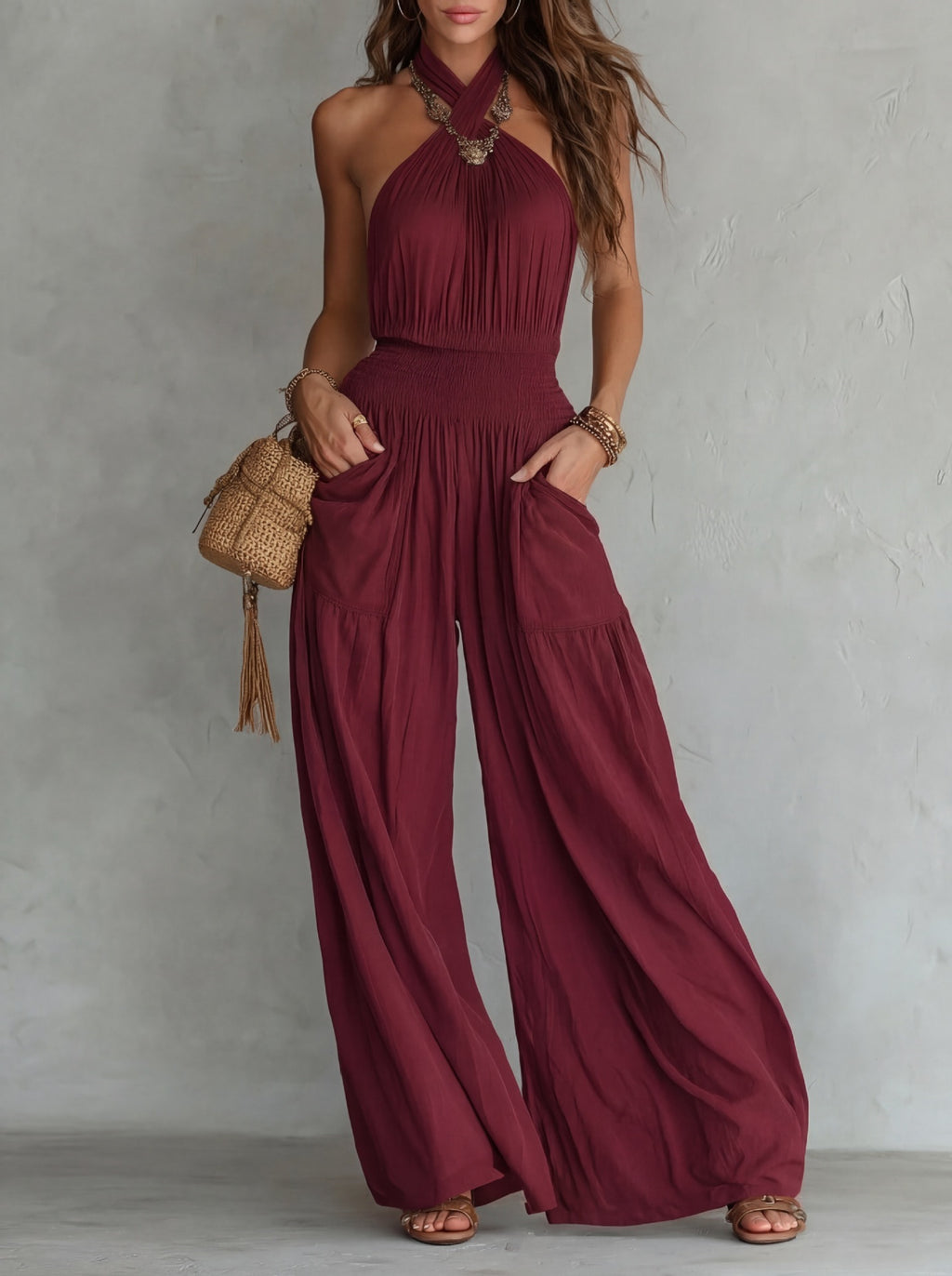 Womens Slim-fit Backless Sleeveless Wide-leg Jumpsuit – Premium 0 | RICALOUX