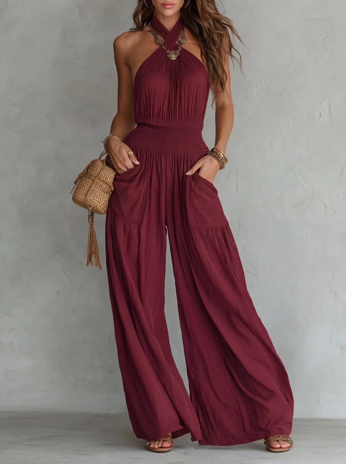 Womens Slim-fit Backless Sleeveless Wide-leg Jumpsuit – Premium 0 | RICALOUX