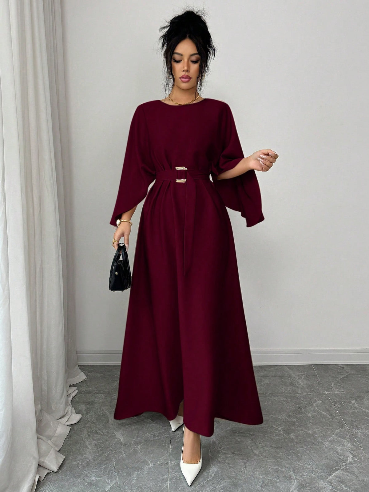 Womens Fashion Round-Neck Defined-Waistline Lace-Up Dress by Ricaloux