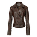 Womens Short Lapel-collar Leather Jacket In A Biker Style by Ricaloux