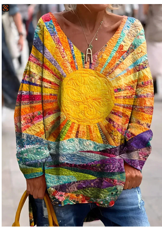 Womens Crew-Neck Pullover Casual Sweatshirt With 3D Hooded Print by Ricaloux
