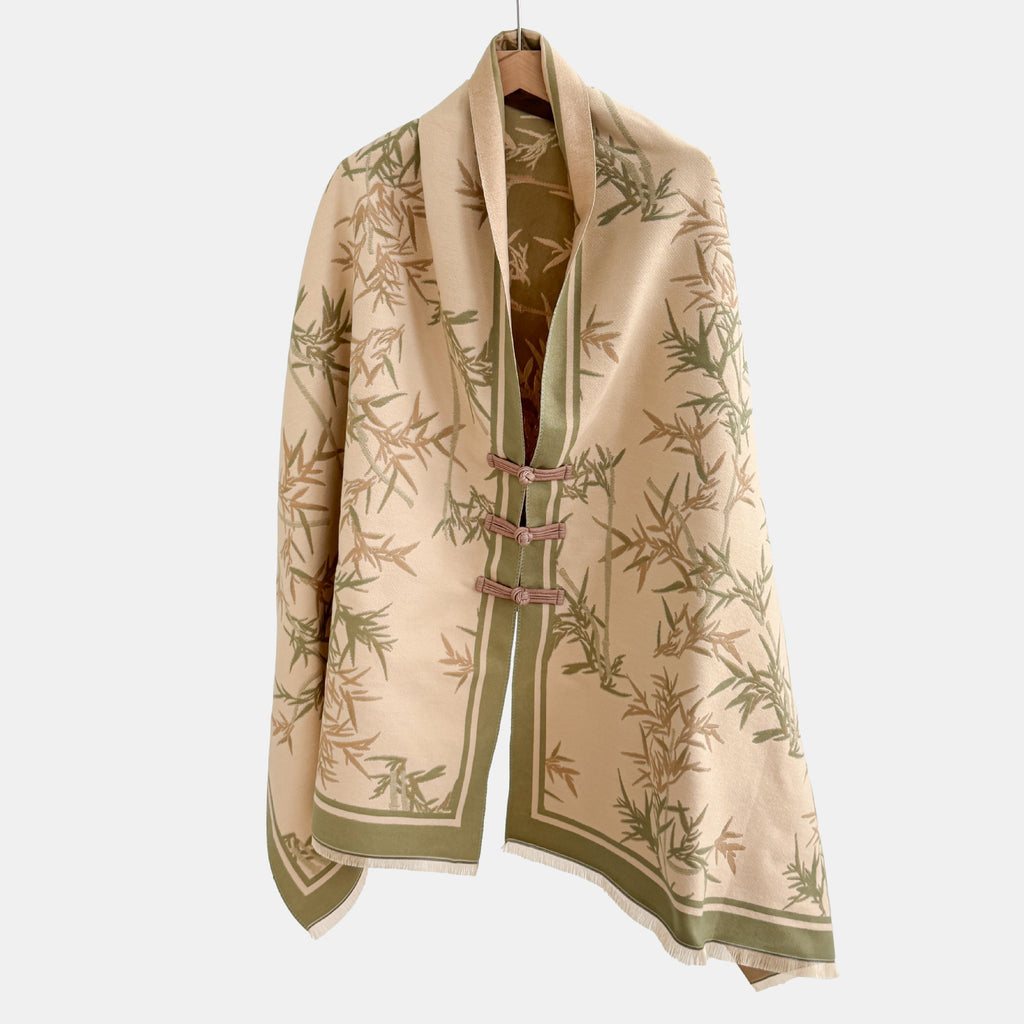Vintage Knot-button Outerwear Jacquard Shawl by Ricaloux