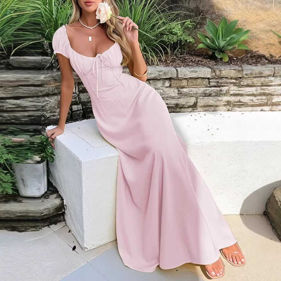 Womens Solid Color Fashionable Bandage Style Loose Dress by Ricaloux