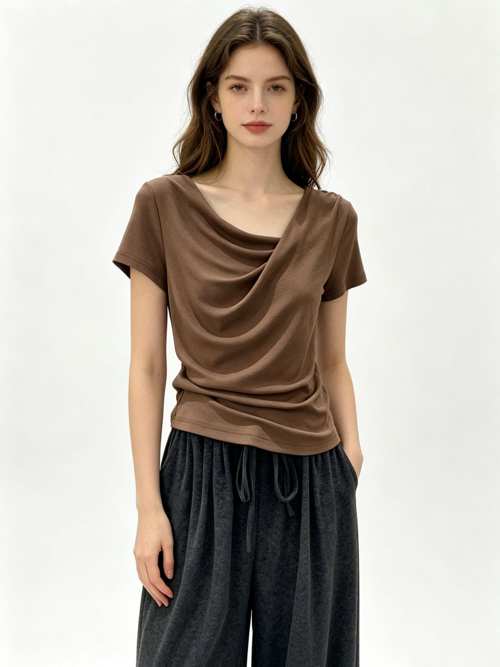 Design-focused Asymmetrical Boat-neck Short-sleeve T-shirt For Women – Premium 0 | RICALOUX