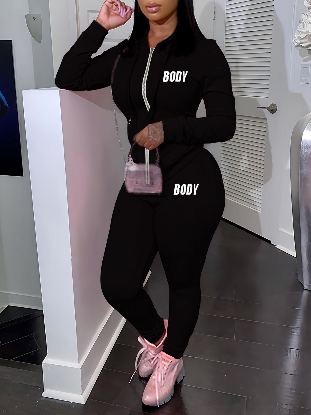 Womens Two-Piece Sweatshirt Set With Hoodie And Lettering Fashionable Outfit – Premium 0 | RICALOUX