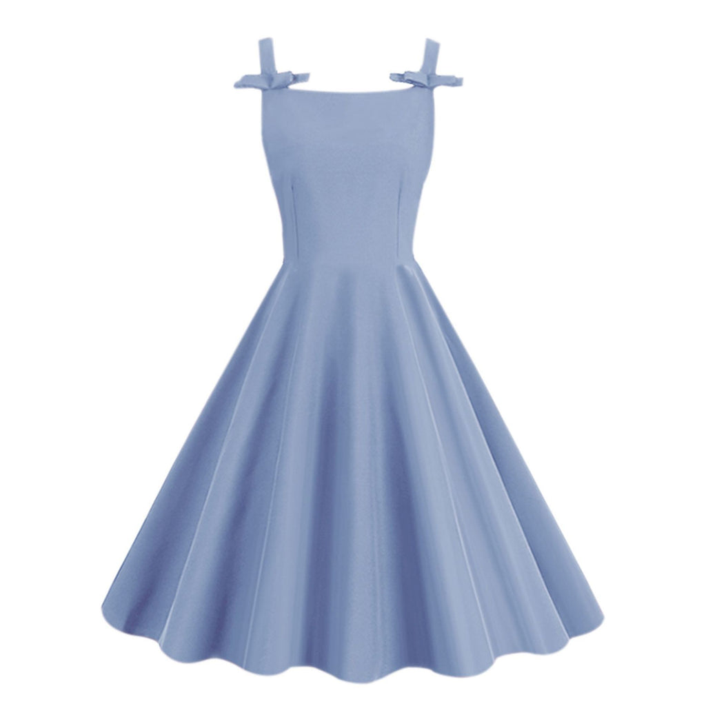 Sleeveless Village-color Bow-tie Audrey Hepburn-style Strap Maxi Dress, New Style by Ricaloux