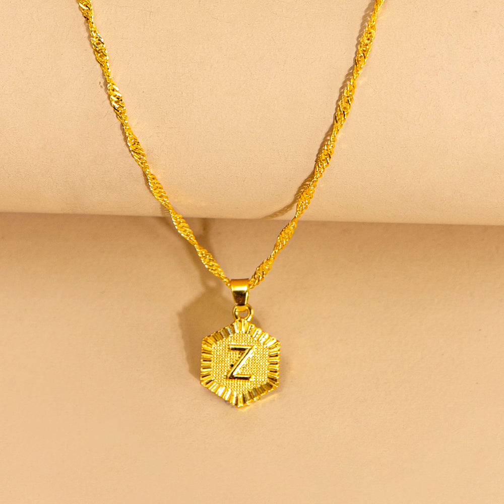 Initial Letter Hexagon Pendant Necklace For Women Jewelry by Ricaloux