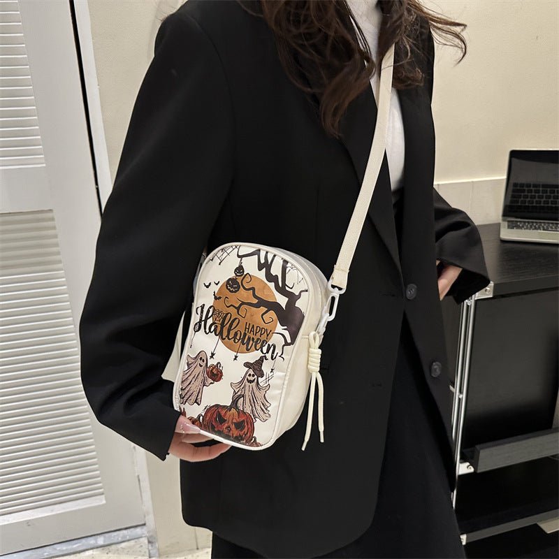Halloween Graffiti Phone Bag Girls Funny Cartoon Pumpkin Ghost Bat Print Crossbody Bag For Women Mini Personality Creative Shoulder Bags - RICALOUX