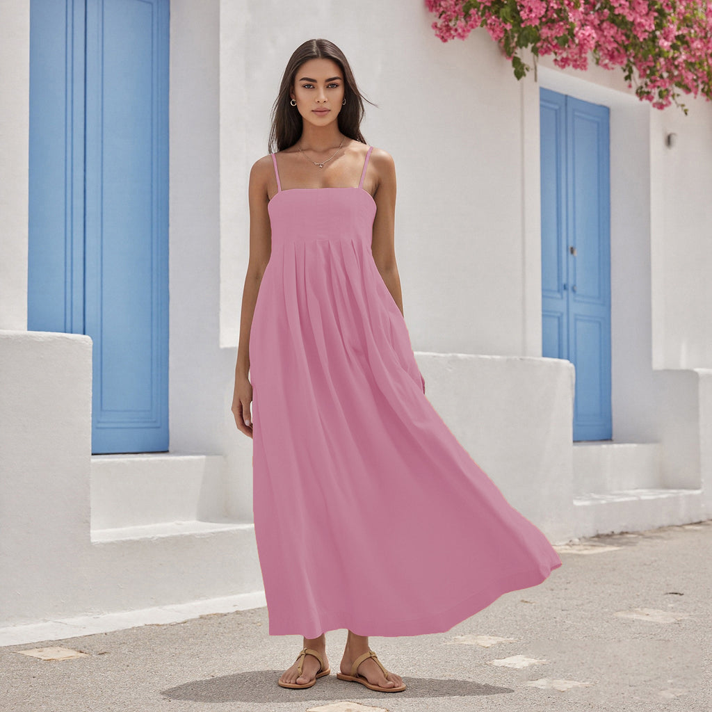 Patchwork Cotton Off-shoulder Strap Maxi Dress – Premium 0 | RICALOUX