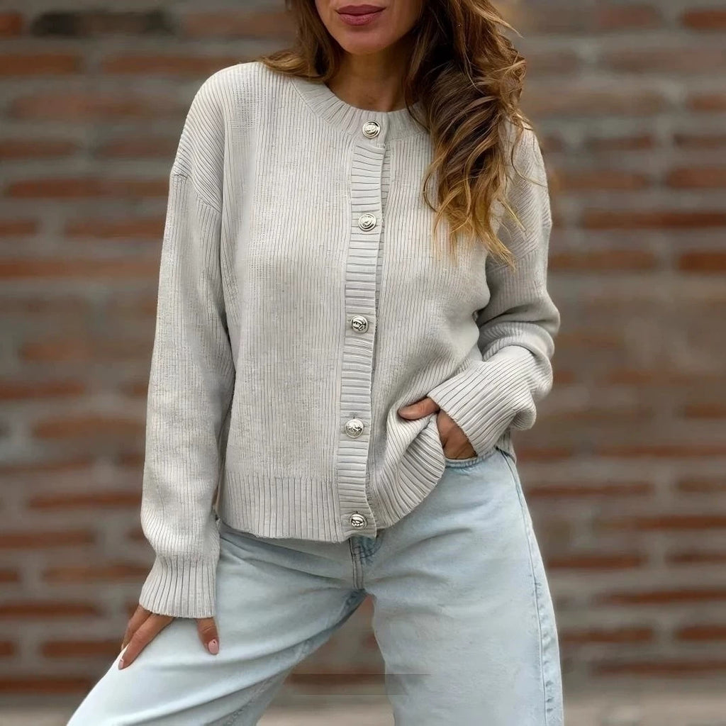 Womens Button-front Cardigan Long-sleeve Sweater – Premium 0 | RICALOUX