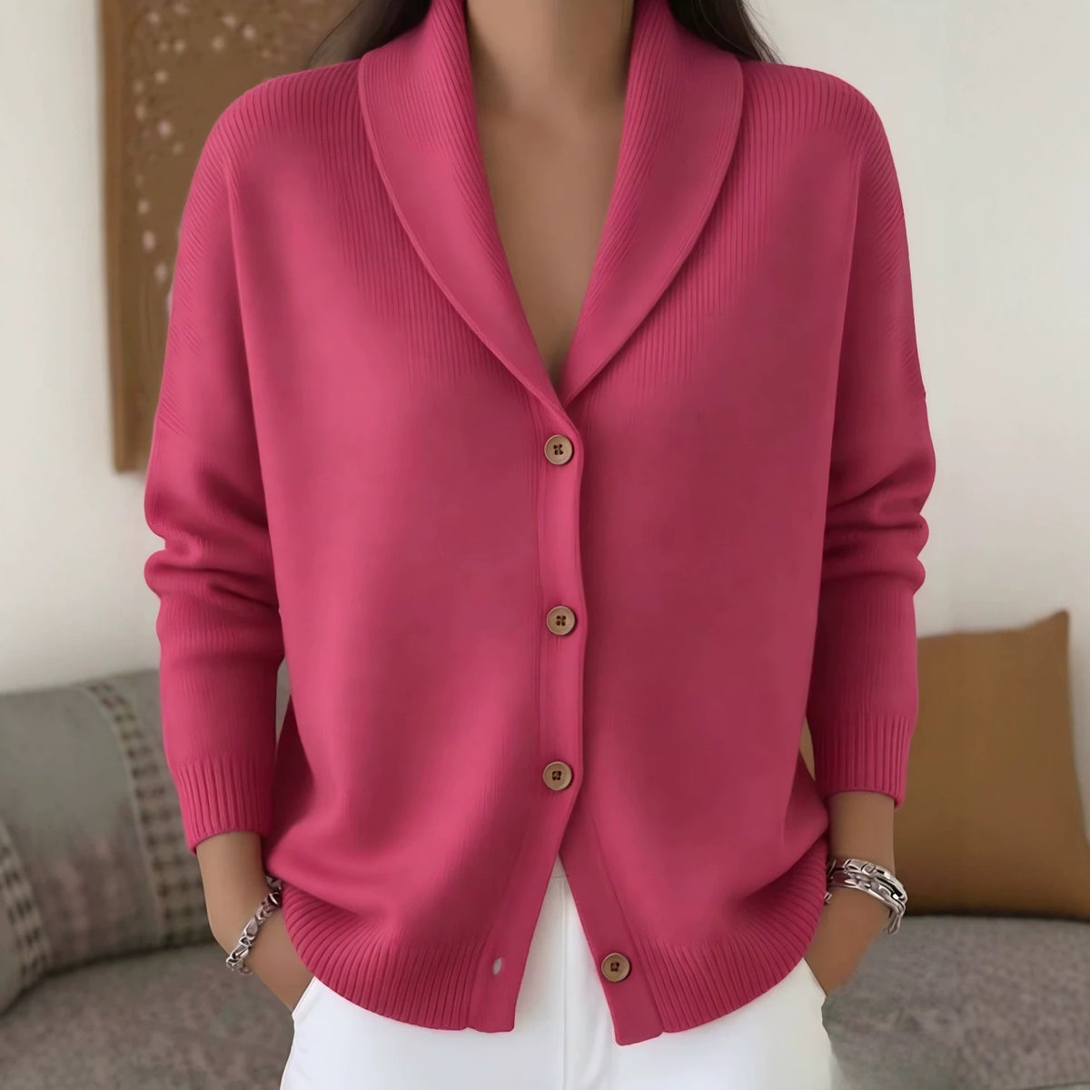 Womens Knitted Cardigan Loose-Fit Lazy Style Soft And Cozy Notch Lapel Solid Color Long-Sleeve Sweater by Ricaloux