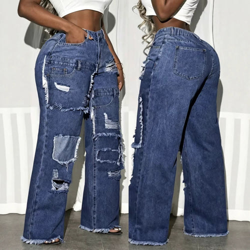 American-style Street-styled Distressed-look Denim Jeans by Ricaloux