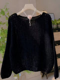 Womens Solid-color Versatile Breathable Hollow-out Top by Ricaloux
