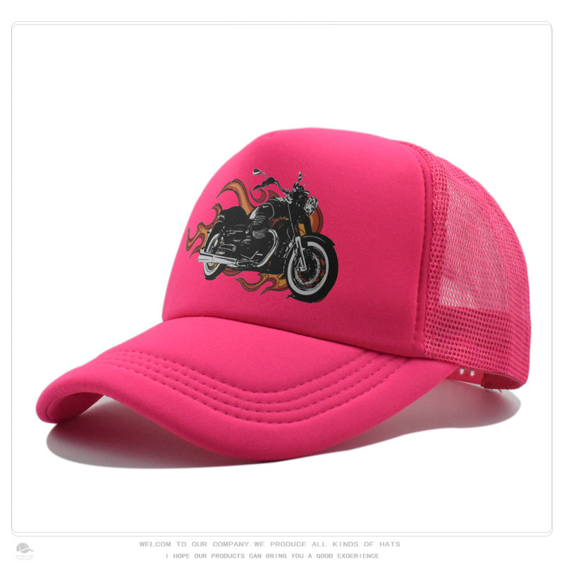 Summer Sun-Protection Breathable Outdoor Visor Cap With Motorcycle Print Baseball Hat by Ricaloux