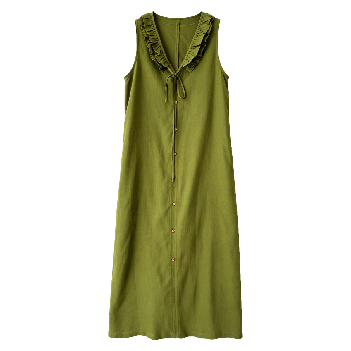 Womens Sleeveless V-Neck Dress With Ruffle Trim by Ricaloux