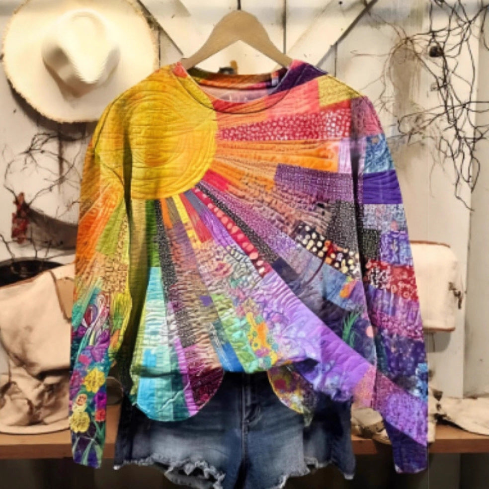 Womens Crew-Neck Pullover Casual Sweatshirt With 3D Hooded Print by Ricaloux