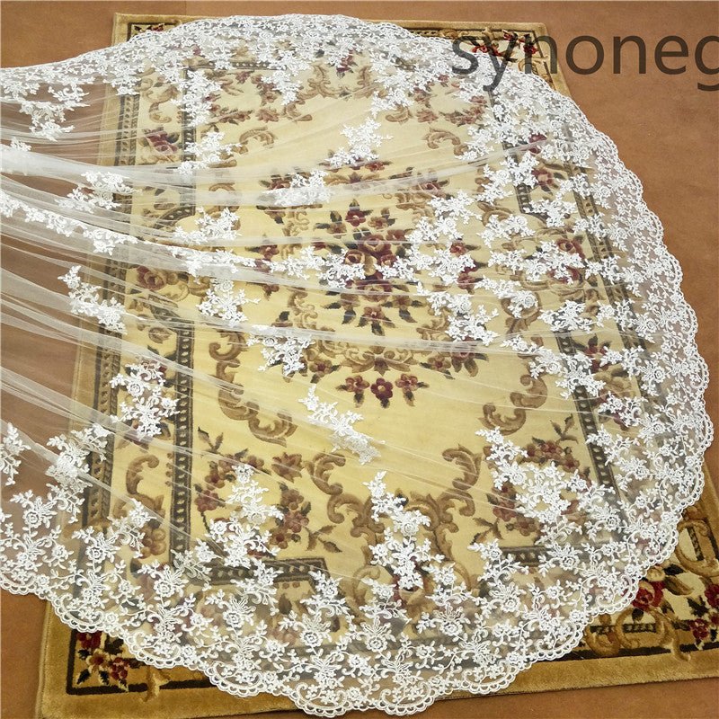 New Pattern Cathedral Length Bridal Lace Veil - RICALOUX