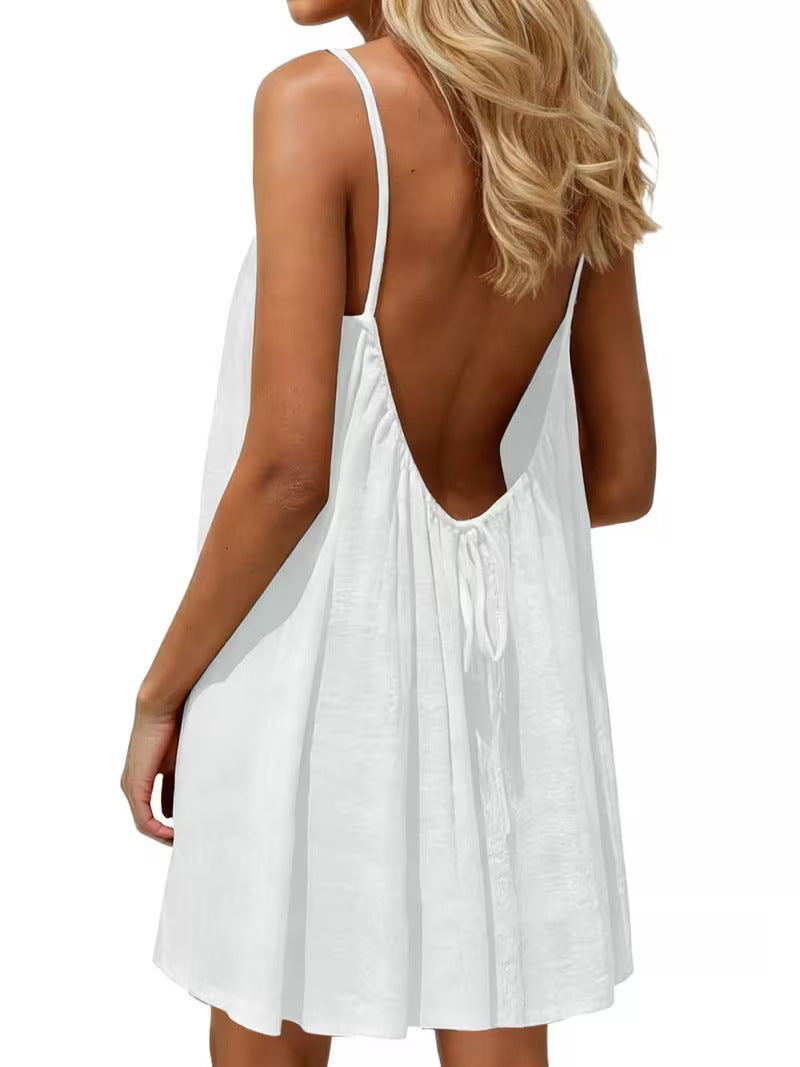 Womens Strapless Backless Loose-fitting Solid-color Dress by Ricaloux