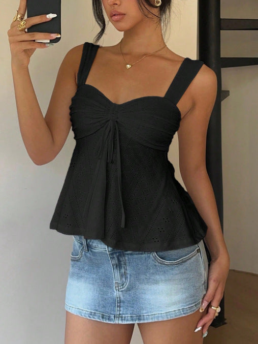 Summer Knitted Fabric Drawstring Wide-strap Tank Top – Premium 0 | RICALOUX
