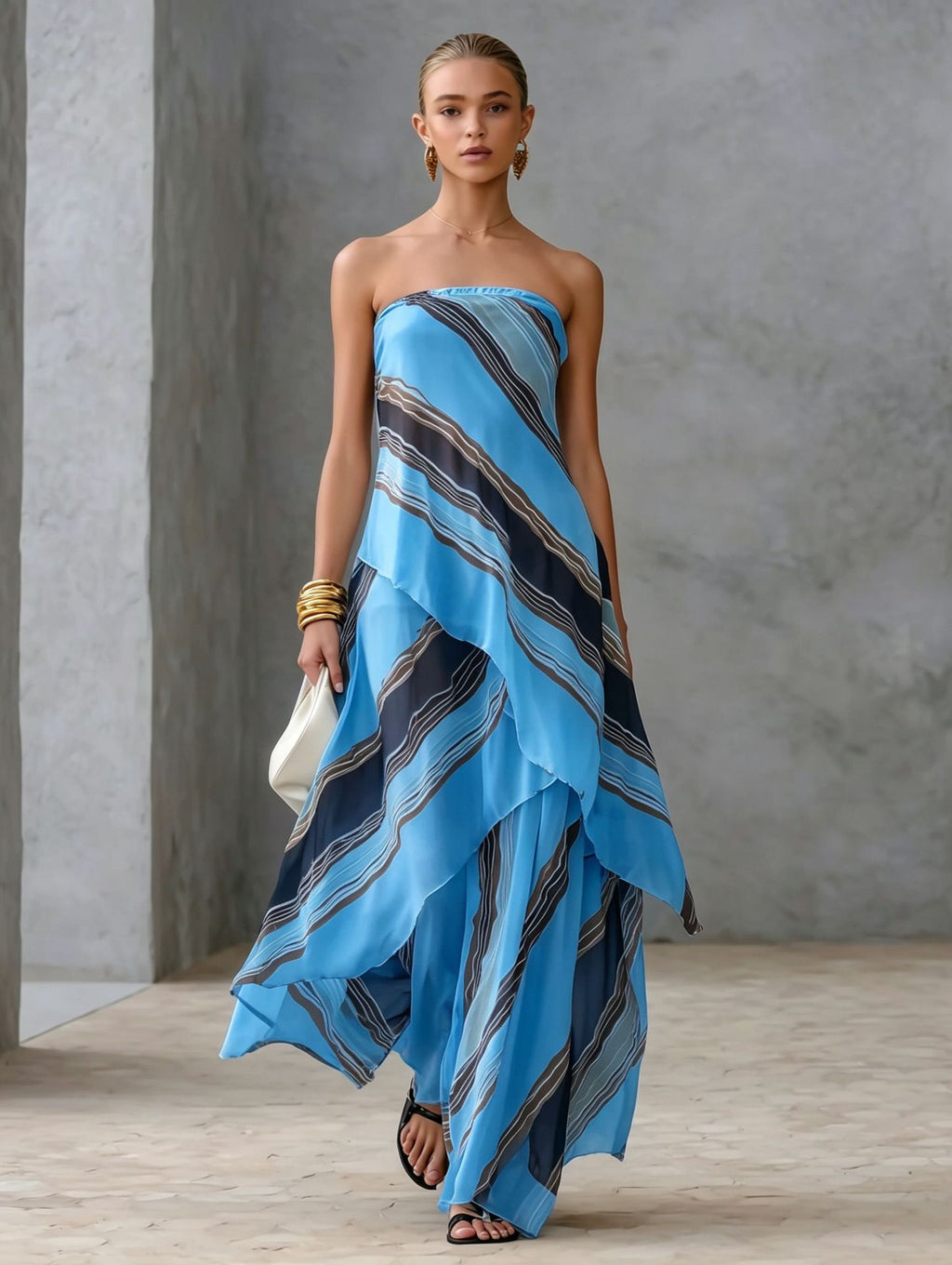 Womens Casual Striped Off-shoulder Sleeveless Dress by Ricaloux