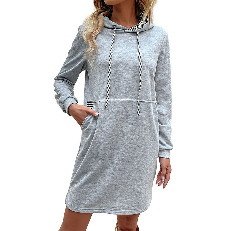 Foreign Trade Women's Clothing Striped Patchwork Hoodie Skirt - RICALOUX