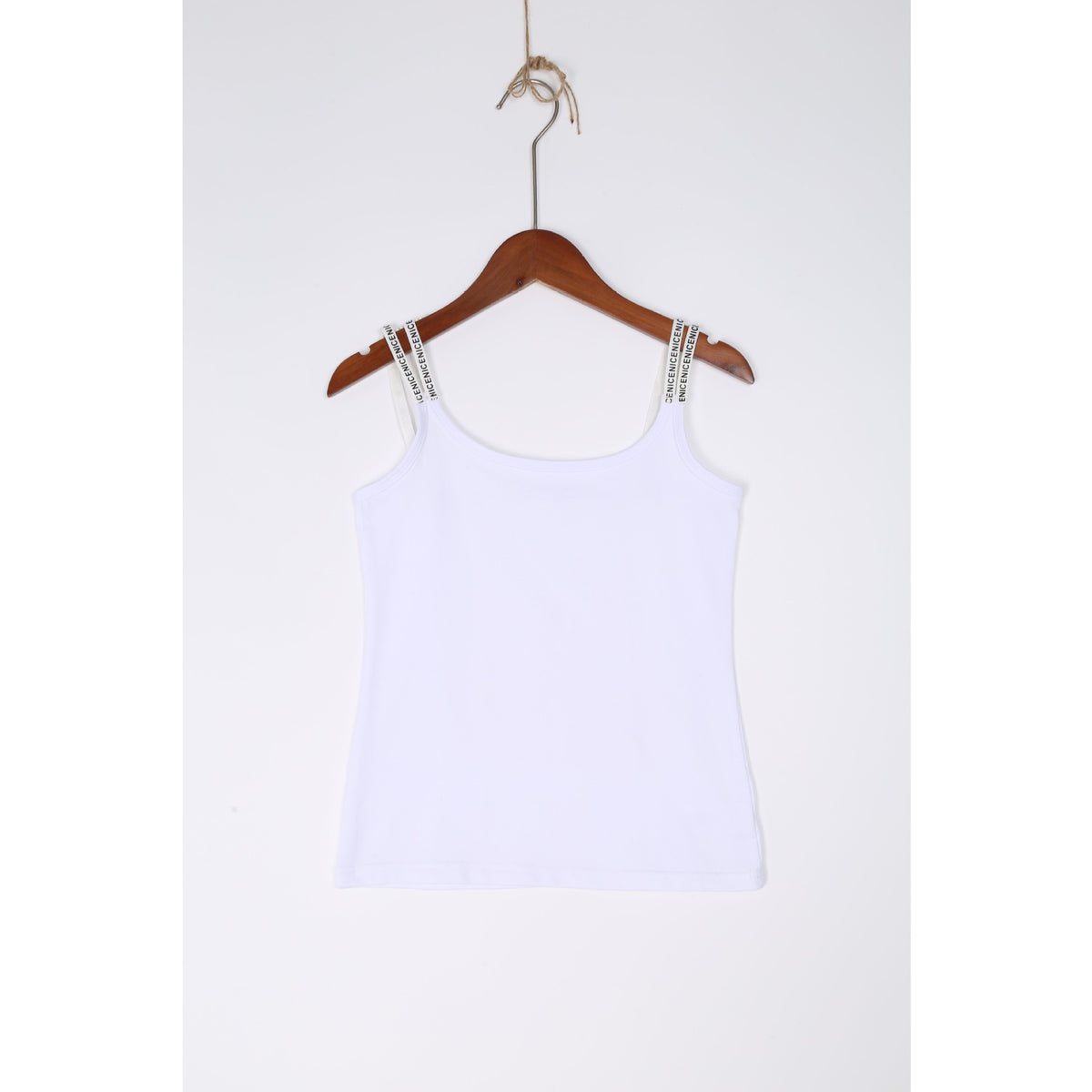 Womens Slim-fit Letter-print Spaghetti-strap Tank Top by Ricaloux