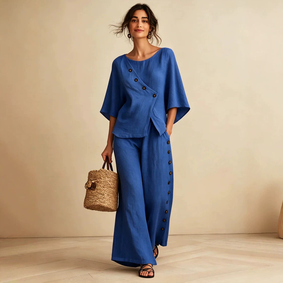 Womens Loose-fitting Straight-leg Casual Pants Set – Premium 0 | RICALOUX