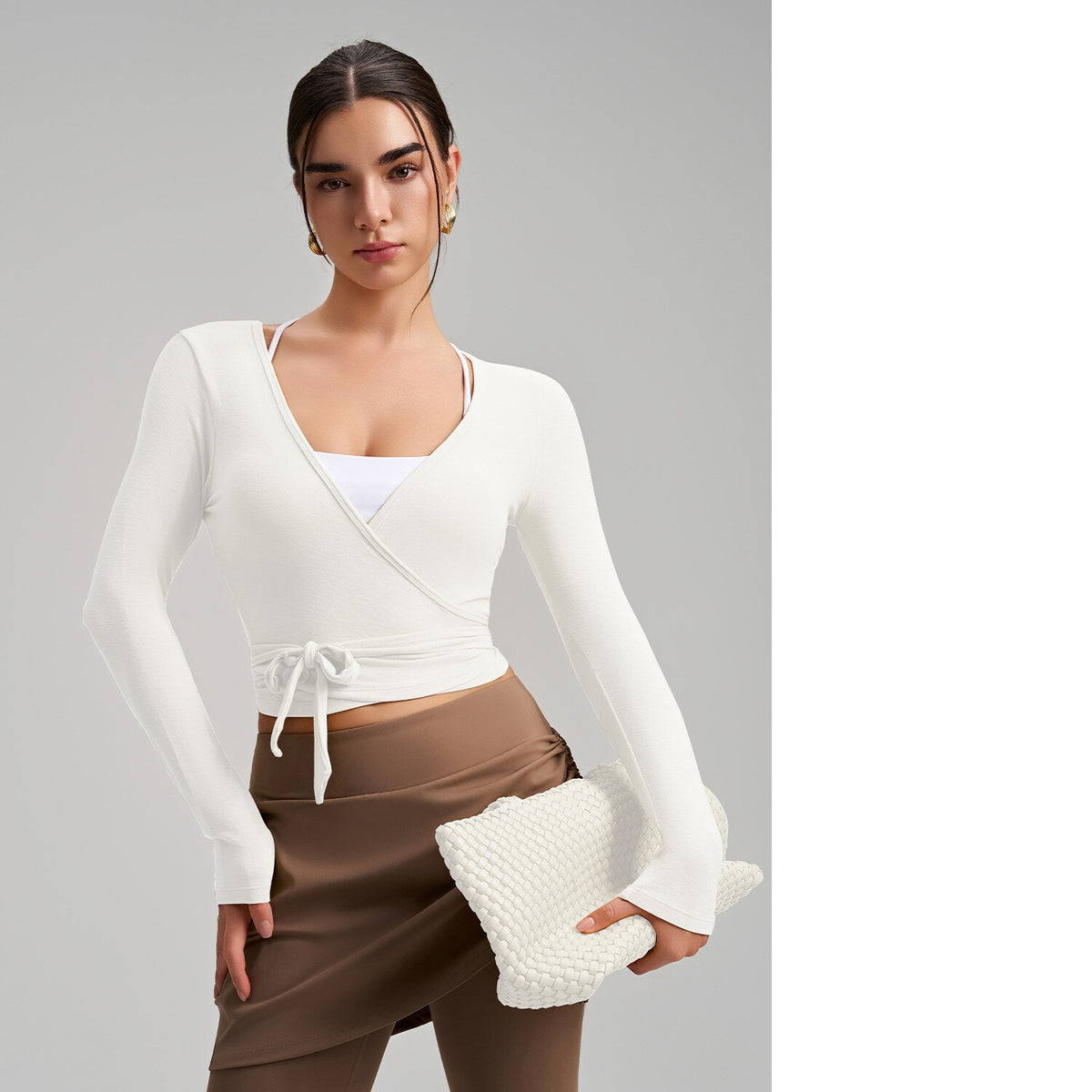 Stylish One-Piece Long-Sleeve Yoga Top With Tie Strap, High-End Outdoor Activewear With Four-Way Stretch For Sports, Dance And Fitness by Ricaloux