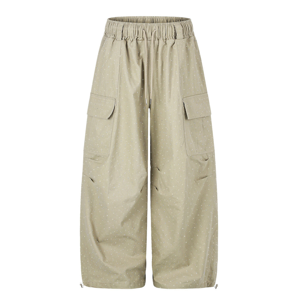 Star-studded Heat-transfer Rhinestone Pleated Multi-pocket Utility Pants – Premium 0 | RICALOUX