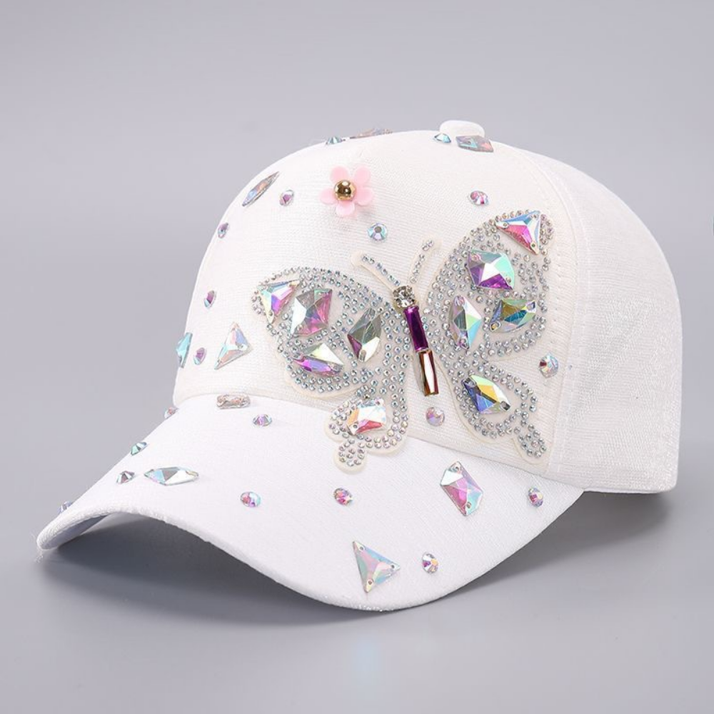 Summer Women's Colorful Butterfly Rhinestone Baseball Cap - Sweet, Cool And Bold Girlie Style Fedora Hat - Suitable For Party Outings And Daily Wear by Ricaloux