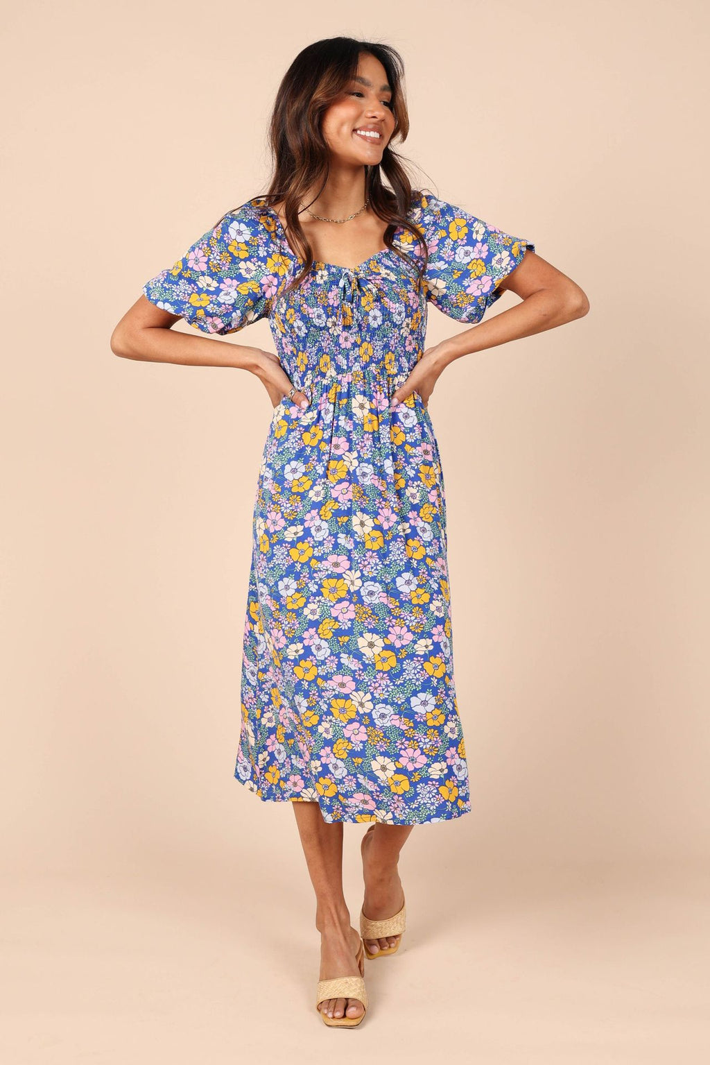 Short-sleeve A-line Dress Rayon Pastoral Resort Style One-piece by Ricaloux