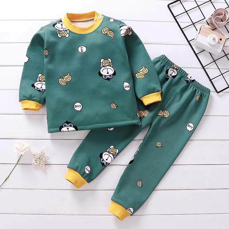 Children's Thermal Underwear Set Fleece-lined Thickened Boys' Clothes Infant Autumn And Winter Clothes Baby Girl Warm Clothing Suit - RICALOUX
