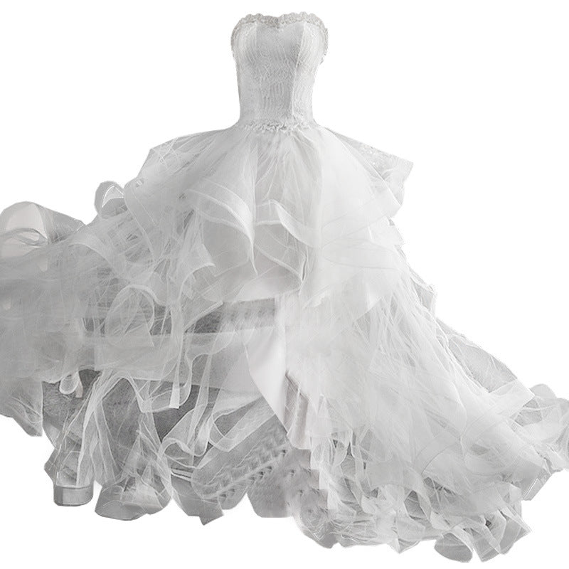 Short Front And Back Length Small Trailing Wedding Dress - RICALOUX