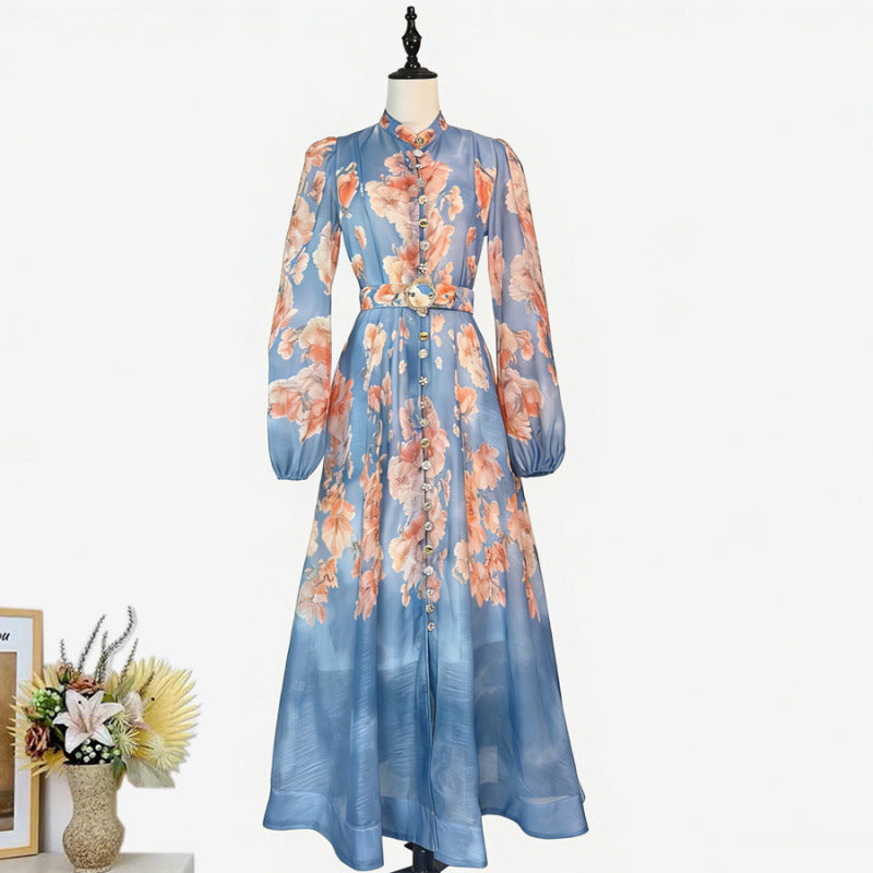 Stand-collar Single-breasted Dress With Puff Sleeves A Fitted Waist – Premium 0 | RICALOUX