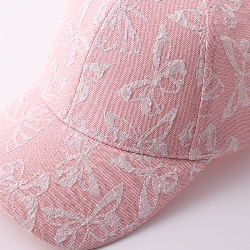 Solid-color Butterfly Printed Adjustable Simple And Sweet Peaked Cap Baseball Cap, Suitable For Couples' Date Shopping by Ricaloux