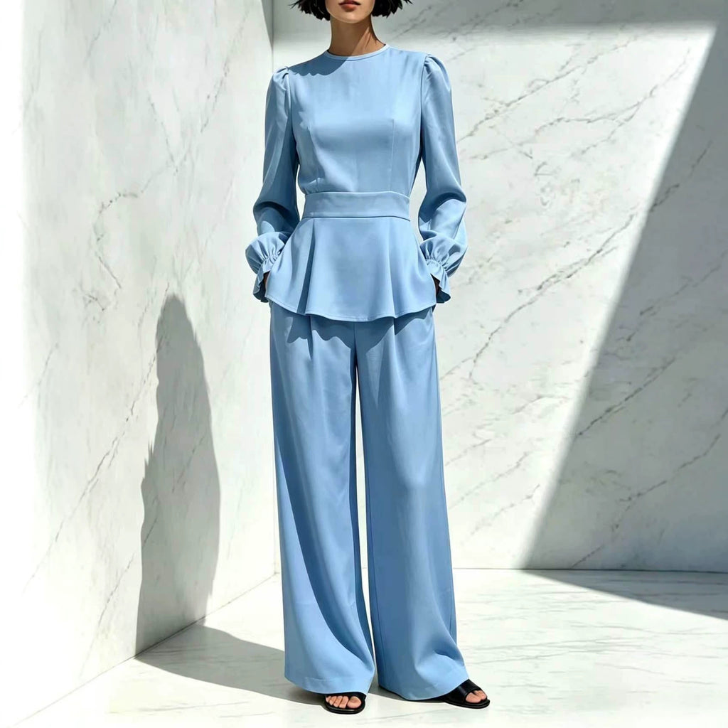 Fitted Waist Long-sleeve Pants Set by Ricaloux