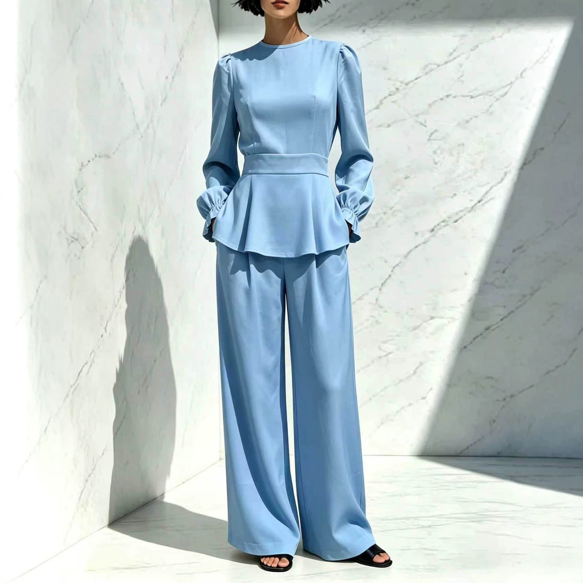 Fitted Waist Long-sleeve Pants Set by Ricaloux
